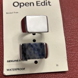 Open Edit Silver and Blue Stone Men's Ring Set